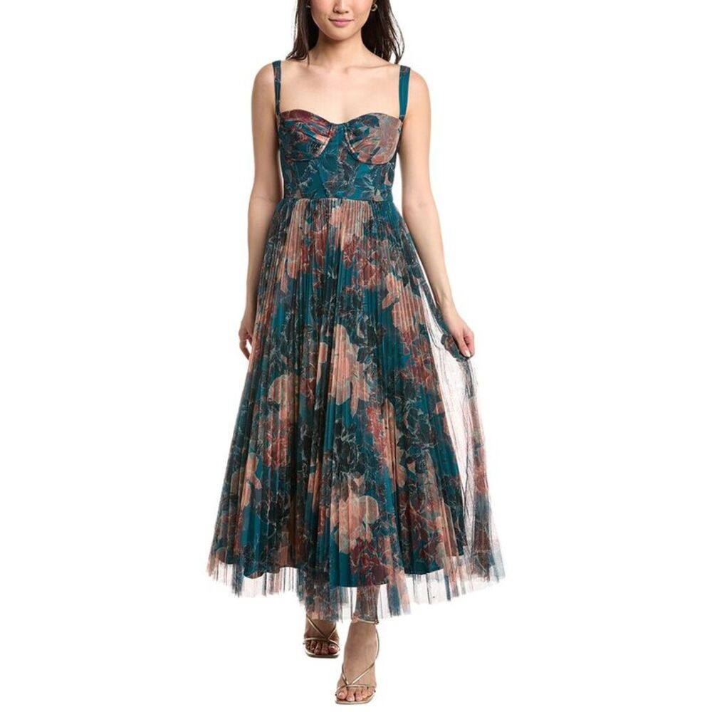 Hutch Teal and Blush Floral Midi Dress